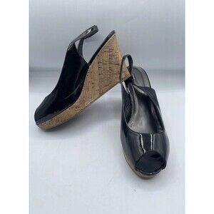 AVENUE Women’s Dayla Black Peep Toe Platform Slingback Cork Wedge Sandals 12W